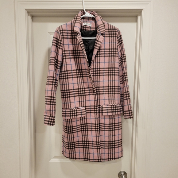 Glamorous Jackets & Blazers - Glamorous Wool Blend Pink/Brown Checcked Trench Coat